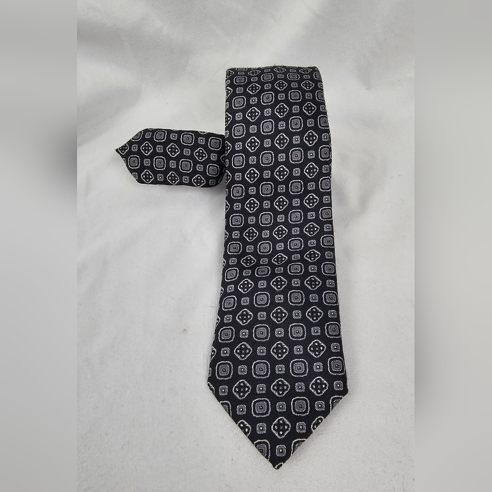 Imani Uomo Hand Made Jacquard Printed Black Slim Neck Tie